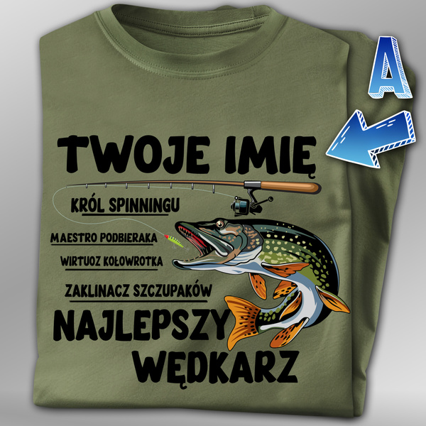 Wędkarska koszulka bawełniana T-shirt nadruk IMIĘ - NAJLEPSZY WĘDKARZ
