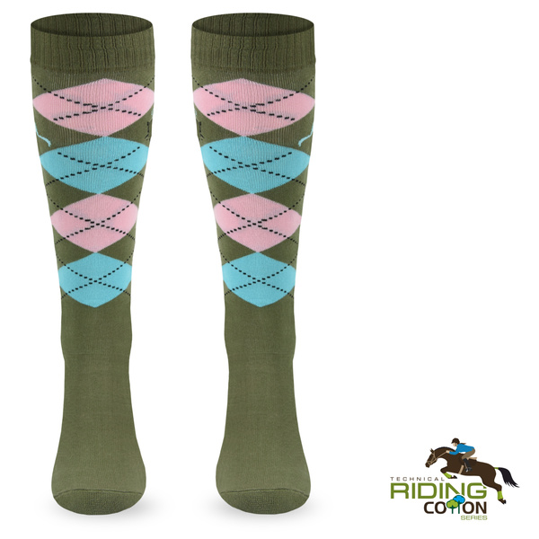 Podkolanówki jeździeckie SPDJ – khaki w romby