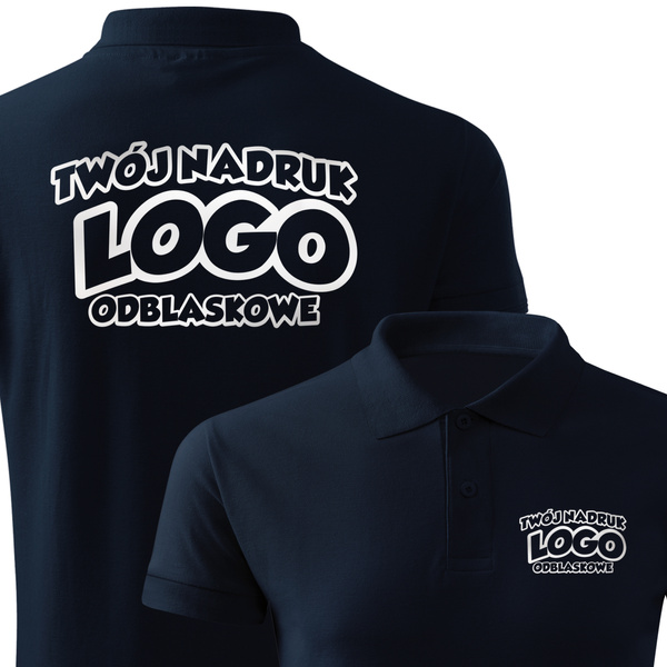Bawełniana męska koszulka polo z własnym nadrukiem - kolor granatowy