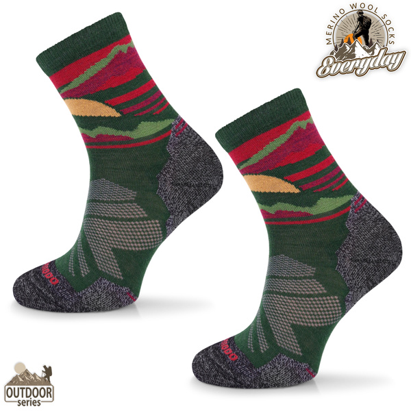 Skarpety trekkingowe TRE18 Everyday Merino - zielone zachód słońca