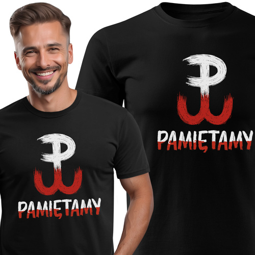 Koszulka patriotyczna T-shirt czarny - POLSKA WALCZĄCA - PAMIĘTAMY