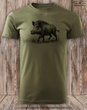 Myśliwska koszulka bawełniana T-shirt zieleń wojskowa nadruk - DZIK