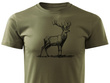 Myśliwska koszulka bawełniana T-shirt zieleń wojskowa nadruk - JELEŃ