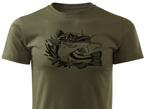 Wędkarska koszulka kolor zieleń wojskowa duży nadruk - SUM wz. D22