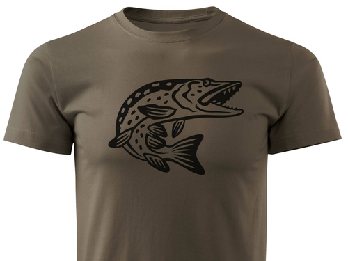 Wędkarska koszulka kolor brązowy duży nadruk - SZCZUPAK wz. D14