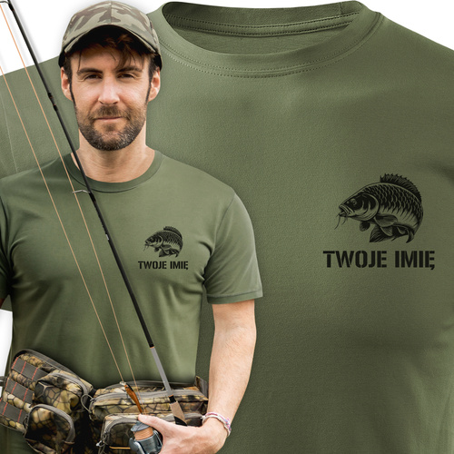 Wędkarska koszulka bawełniana T-shirt z nadrukiem KARPIA i IMIENIEM