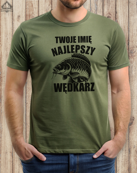 Wędkarska koszulka bawełniana T-shirt nadruk IMIĘ - NAJLEPSZY WĘDKARZ