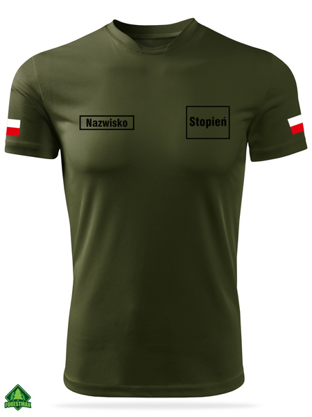 Termoaktywna koszulka WOT kolor military nadruk NAZWISKO, STOPIEŃ, NAPIS NA PLECACH