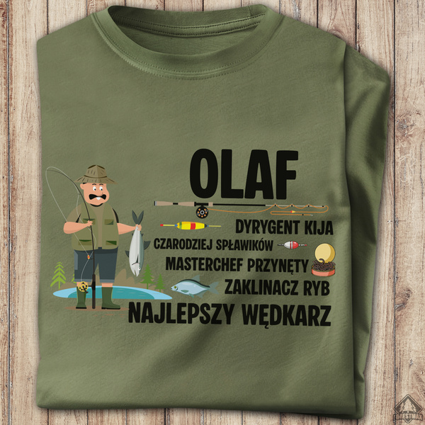 Wędkarska koszulka bawełniana T-shirt nadruk IMIĘ - NAJLEPSZY WĘDKARZ