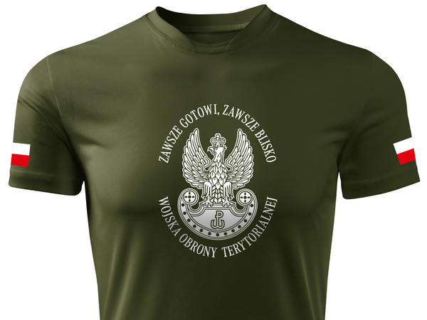 Termoaktywna koszulka wojskowa military - nadruk Godło WOT i flagi Polski