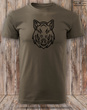 Myśliwska koszulka bawełniana T-shirt brązowa nadruk - GŁOWA DZIKA