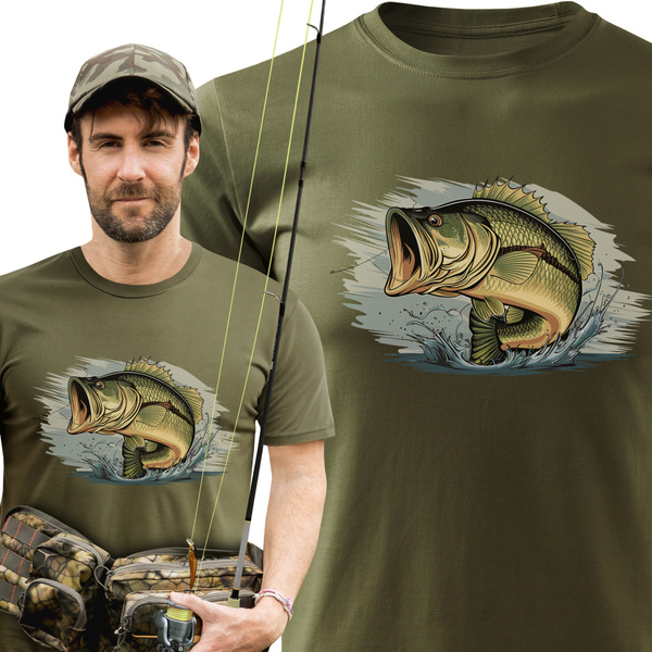 Wędkarska koszulka bawełniana T-shirt z dużym nadrukiem RYBA