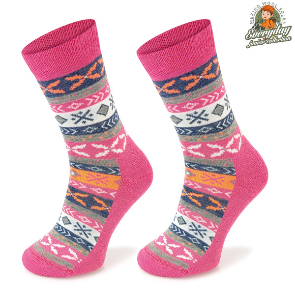 Skarpety dziecięce EVR01 Junior merino wool - różowe