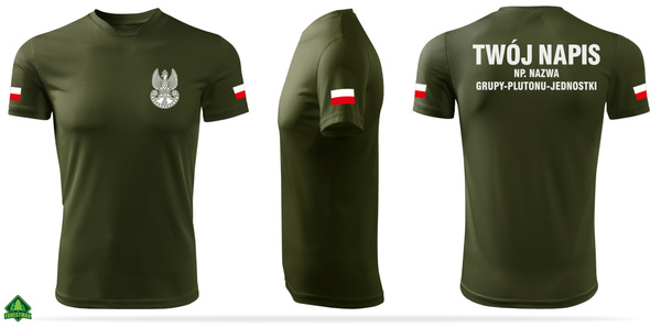 Termoaktywna koszulka MON military - nadruk Orzełek WOT, flagi Polski, WŁASNY NAPIS na plecach