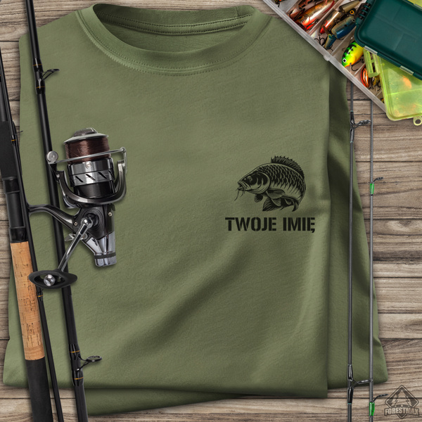 Wędkarska koszulka bawełniana T-shirt z nadrukiem KARPIA i IMIENIEM
