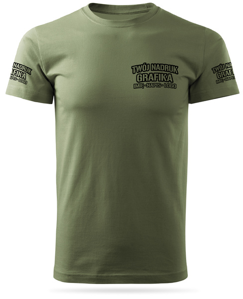 Khaki męska koszulka T-shirt z własnym nadrukiem 