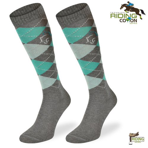 Podkolanówki jeździeckie SPDJC – szare romby