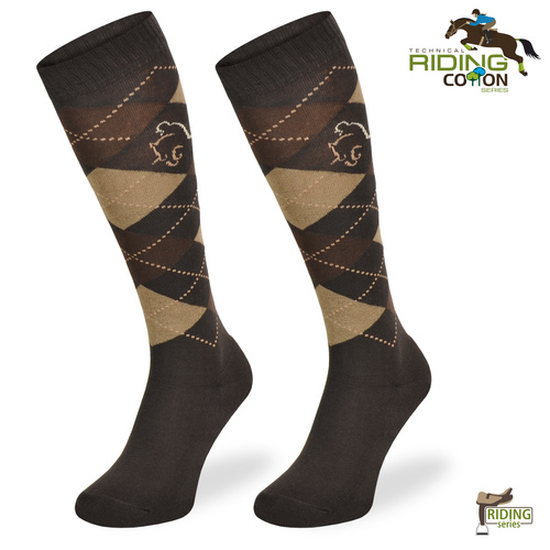 Podkolanówki jeździeckie SPDJ – brązowe romby
