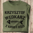 Wędkarska koszulka bawełniana T-shirt nadruk IMIĘ - WĘDKARZ Z KRWI I OŚCI