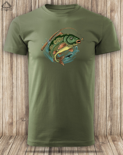 Wędkarska koszulka bawełniana T-shirt z dużym nadrukiem KARP