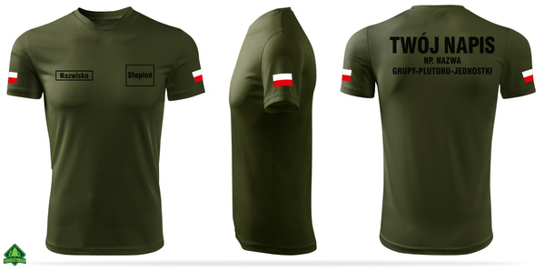 Termoaktywna koszulka WOT kolor military nadruk NAZWISKO, STOPIEŃ, NAPIS NA PLECACH