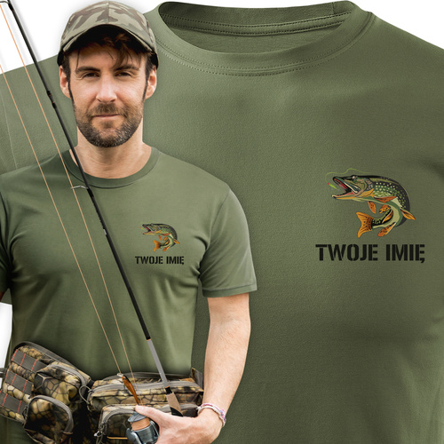 Wędkarska koszulka bawełniana T-shirt z nadrukiem SZCZUPAKA I IMIENIA