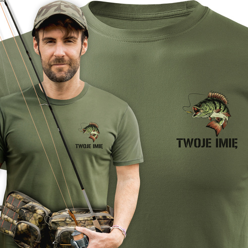Wędkarska koszulka bawełniana T-shirt z nadrukiem OKONIA I IMIENIA