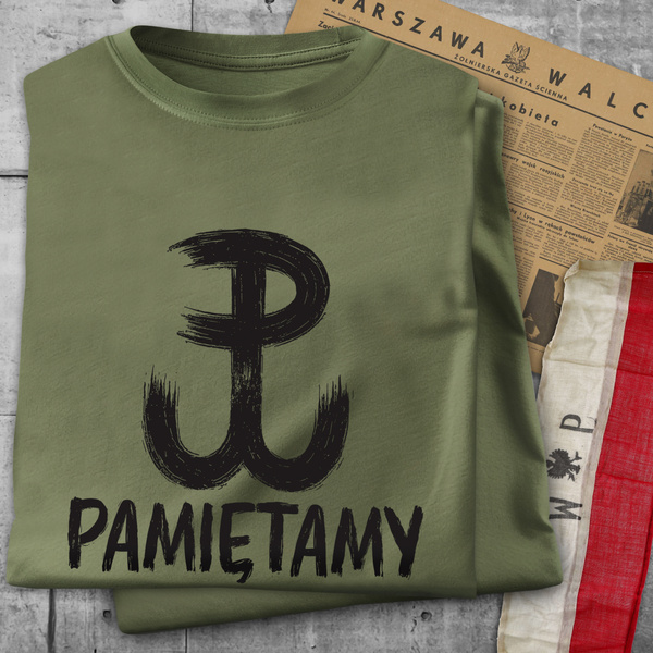 Koszulka patriotyczna T-shirt khaki - POLSKA WALCZĄCA - PAMIĘTAMY
