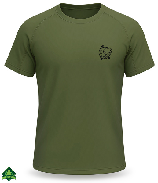 Termoaktywna koszulka wędkarska T-shirt kolor khaki nadruk KARP