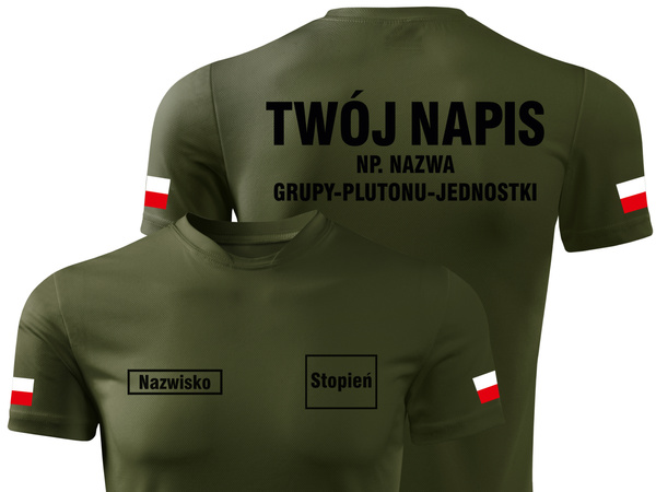 Termoaktywna koszulka WOT kolor military nadruk NAZWISKO, STOPIEŃ, NAPIS NA PLECACH
