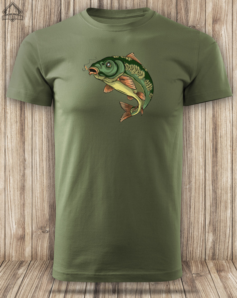 Wędkarska koszulka bawełniana T-shirt z dużym nadrukiem KARP