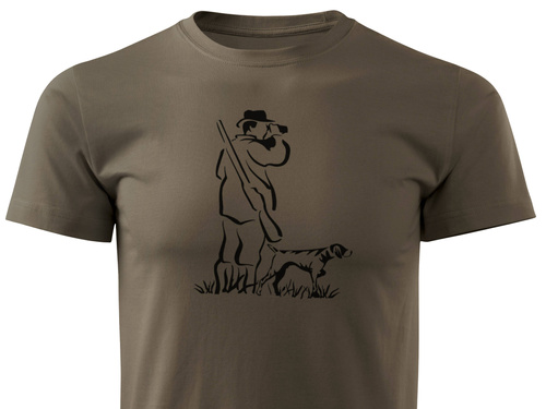 Myśliwska koszulka bawełniana T-shirt brązowa nadruk - MYŚLIWY Z PSEM