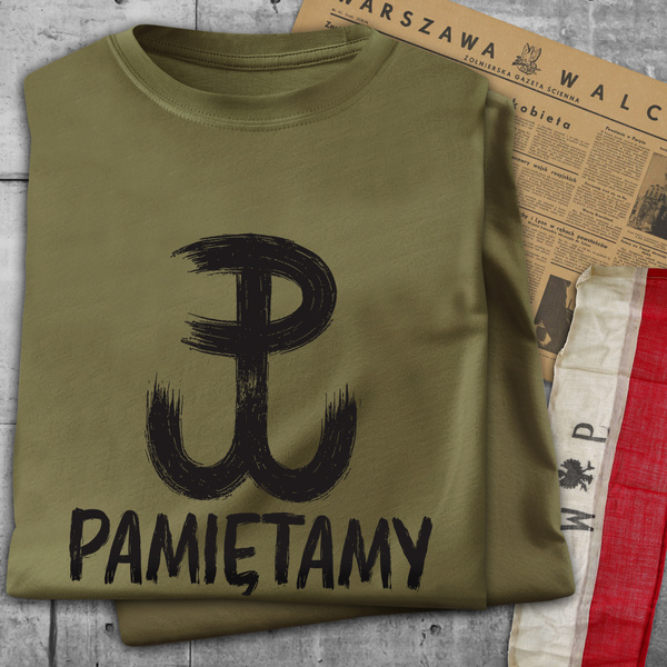 Koszulka patriotyczna T-shirt zieleń wojskowa - POLSKA WALCZĄCA - PAMIĘTAMY