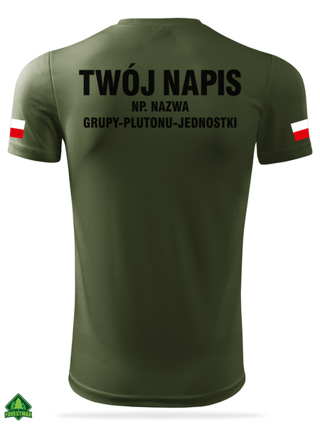 Termoaktywna koszulka WOT kolor khaki nadruk NAZWISKO, STOPIEŃ, NAPIS NA PLECACH