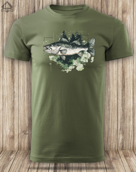 Wędkarska koszulka bawełniana T-shirt z dużym nadrukiem RYBA AKWARELA