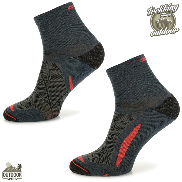 Skarpety trekkingowe TREUL02 - 70% merino - szaro/czerwone