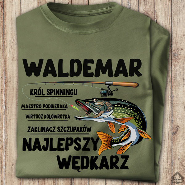 Wędkarska koszulka bawełniana T-shirt nadruk IMIĘ - NAJLEPSZY WĘDKARZ