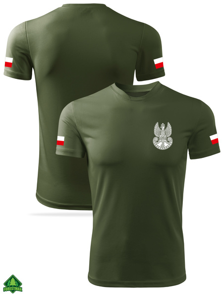 Termoaktywna koszulka wojskowa khaki - nadruk Orzełek WOT i flagi Polski