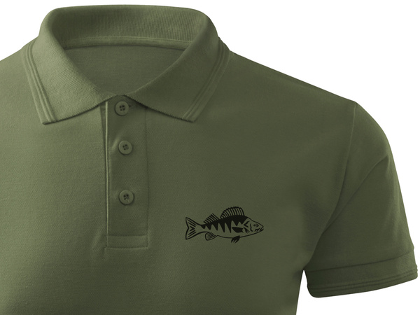 Wędkarska koszulka polo khaki z nadrukiem - OKOŃ
