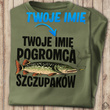 Wędkarska koszulka bawełniana T-shirt nadruk IMIĘ - POGROMCA SZCZUPAKÓW