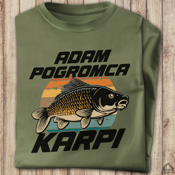 Wędkarska koszulka bawełniana T-shirt nadruk IMIĘ - POGROMCA KARPI