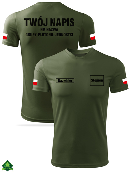 Termoaktywna koszulka WOT kolor khaki nadruk NAZWISKO, STOPIEŃ, NAPIS NA PLECACH