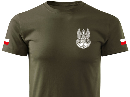 Wojskowa koszulka bawełniana - nadruk Orzełek WOT i flagi Polski
