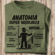 Wędkarska koszulka bawełniana T-shirt nadruk IMIĘ - ANATOMIA SUPER WĘDKARZA
