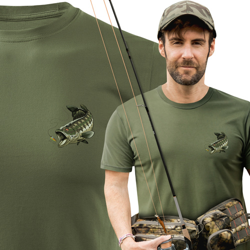 Wędkarska koszulka bawełniana T-shirt z nadrukiem OKONIA
