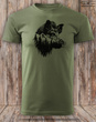 Myśliwska koszulka bawełniana T-shirt khaki nadruk - GŁOWA DZIKA