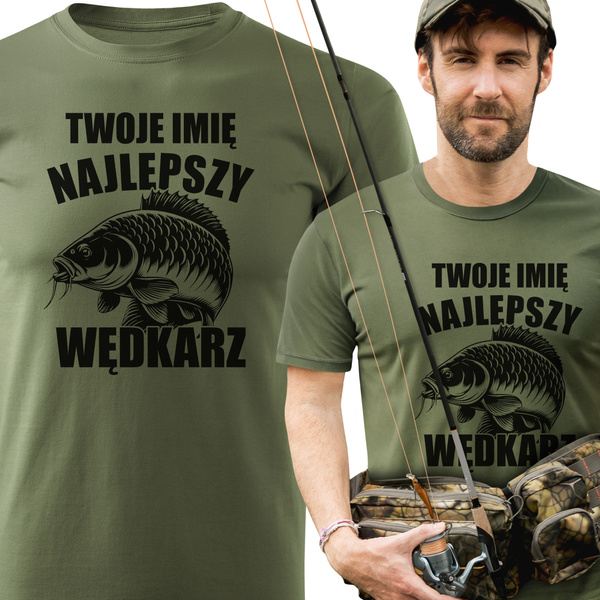Wędkarska koszulka bawełniana T-shirt nadruk IMIĘ - NAJLEPSZY WĘDKARZ