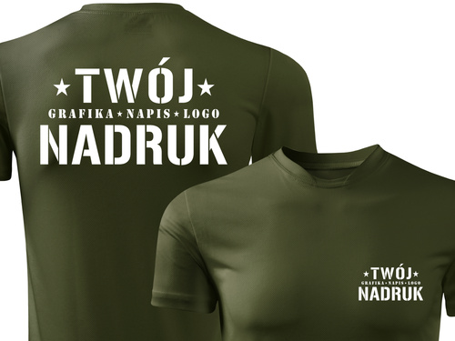 Termoaktywna koszulka outdoorowa z własnym nadrukiem - kolor zieleń wojskowa