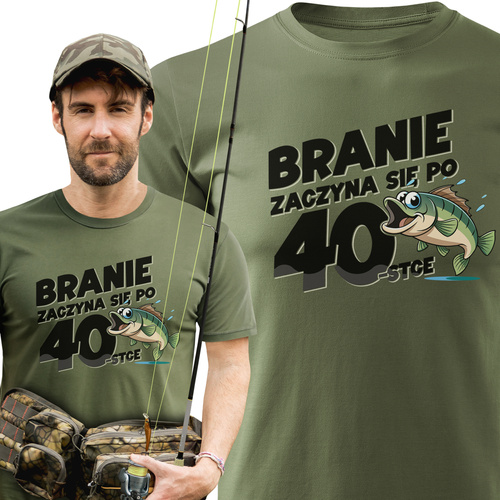 Wędkarska koszulka bawełniana T-shirt z dużym nadrukiem STWORZONY DO WĘDKOWANIA