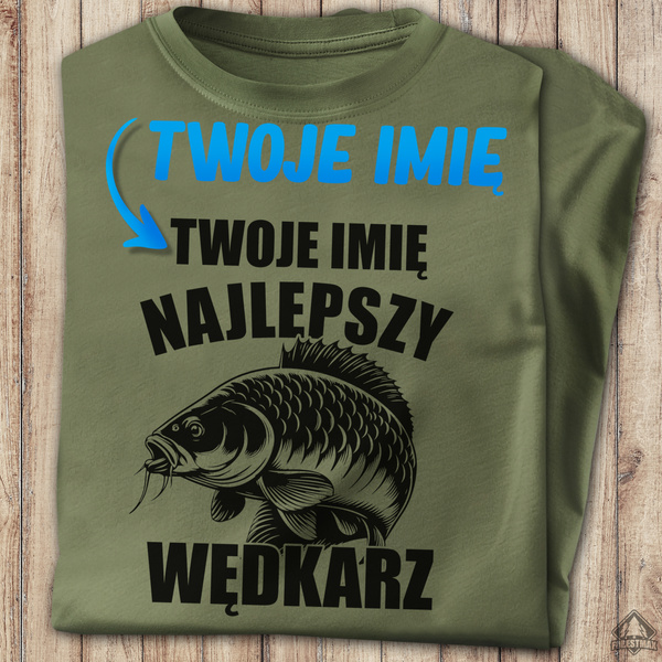 Wędkarska koszulka bawełniana T-shirt nadruk IMIĘ - NAJLEPSZY WĘDKARZ